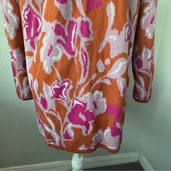 Soft Surroundings Cardigan Leslie Pink Orange Floral Casual Flowy Sweater Size M - Picture 6 of 15